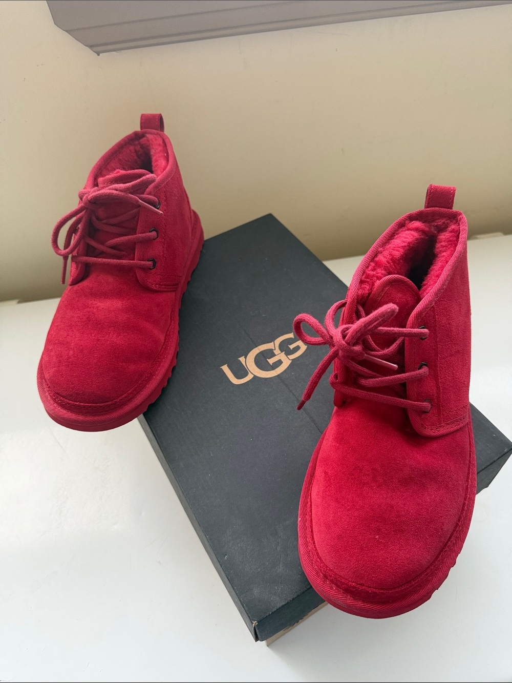 UGG Red Suede Lace-Up Ankle Booties